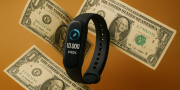 Abstract visual showing link between steps and money — paying people to exercise